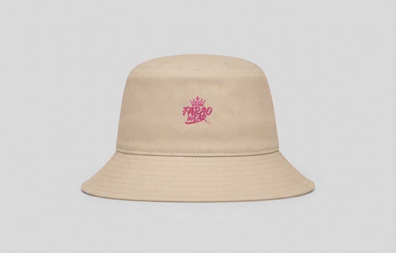 Bucket Hat Beige & Pink Logo Orig